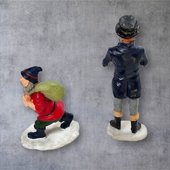 Vintage Lemax Christmas Village Figures Caroler & Elf Helper Pair Holiday Decor - Picture 2 of 5